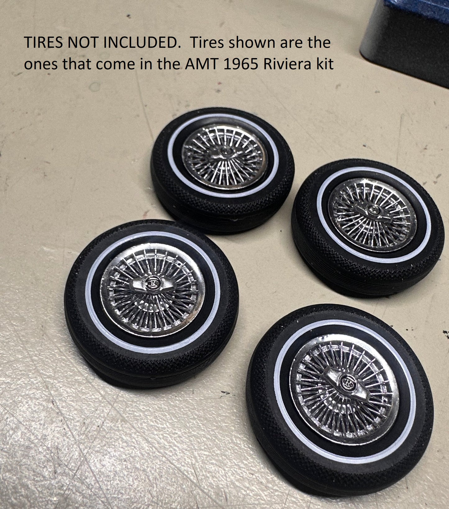 AMT Buick Riviera 1963-65 spoked hubcaps (set of 4). 3D printed resin. Heaths Model Works